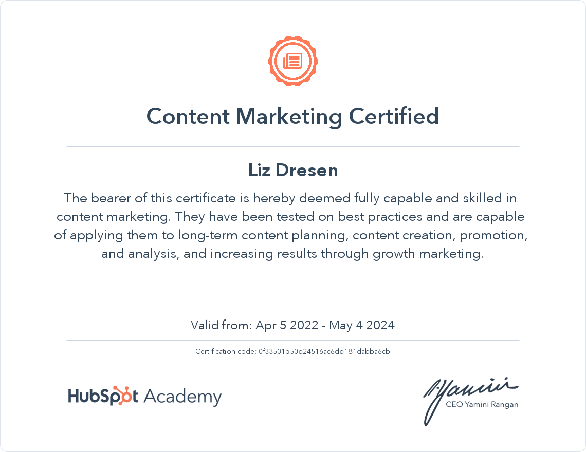 HubSpot Content Marketing Certification