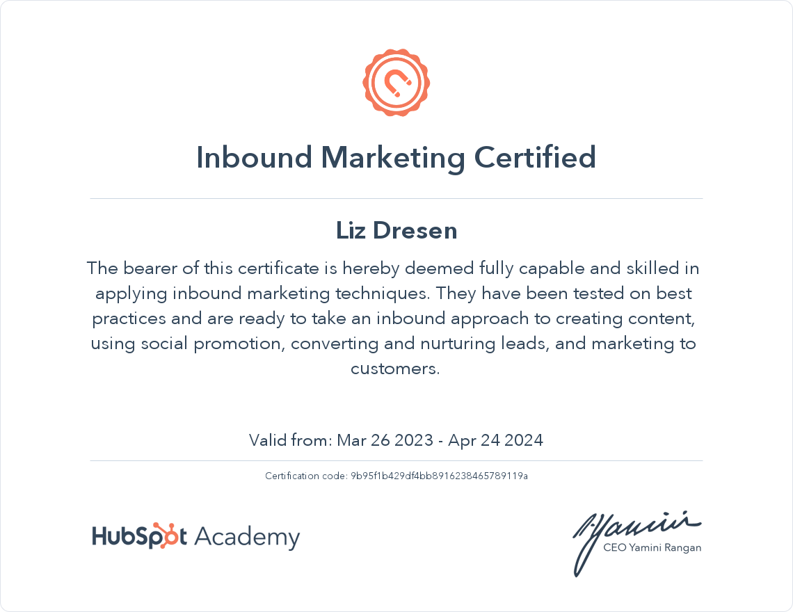 HubSpot Inbound Marketing Certification