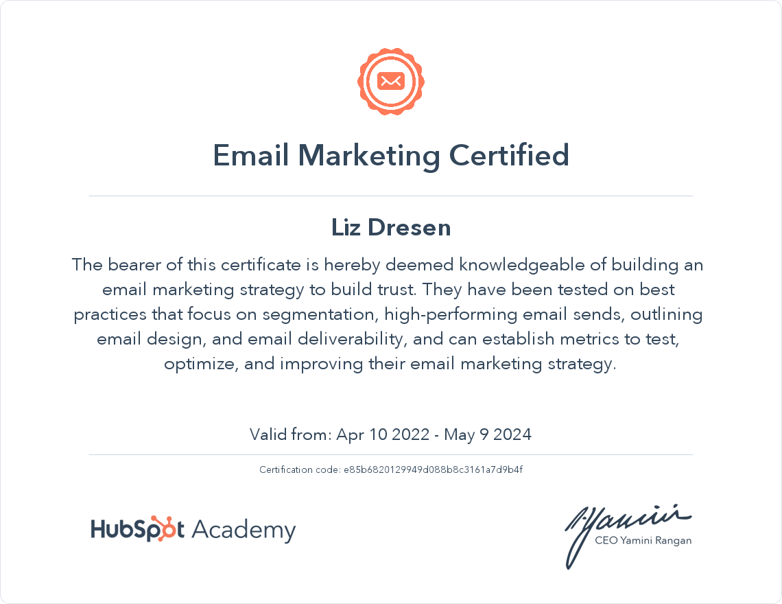 HubSpot Email Marketing Certification